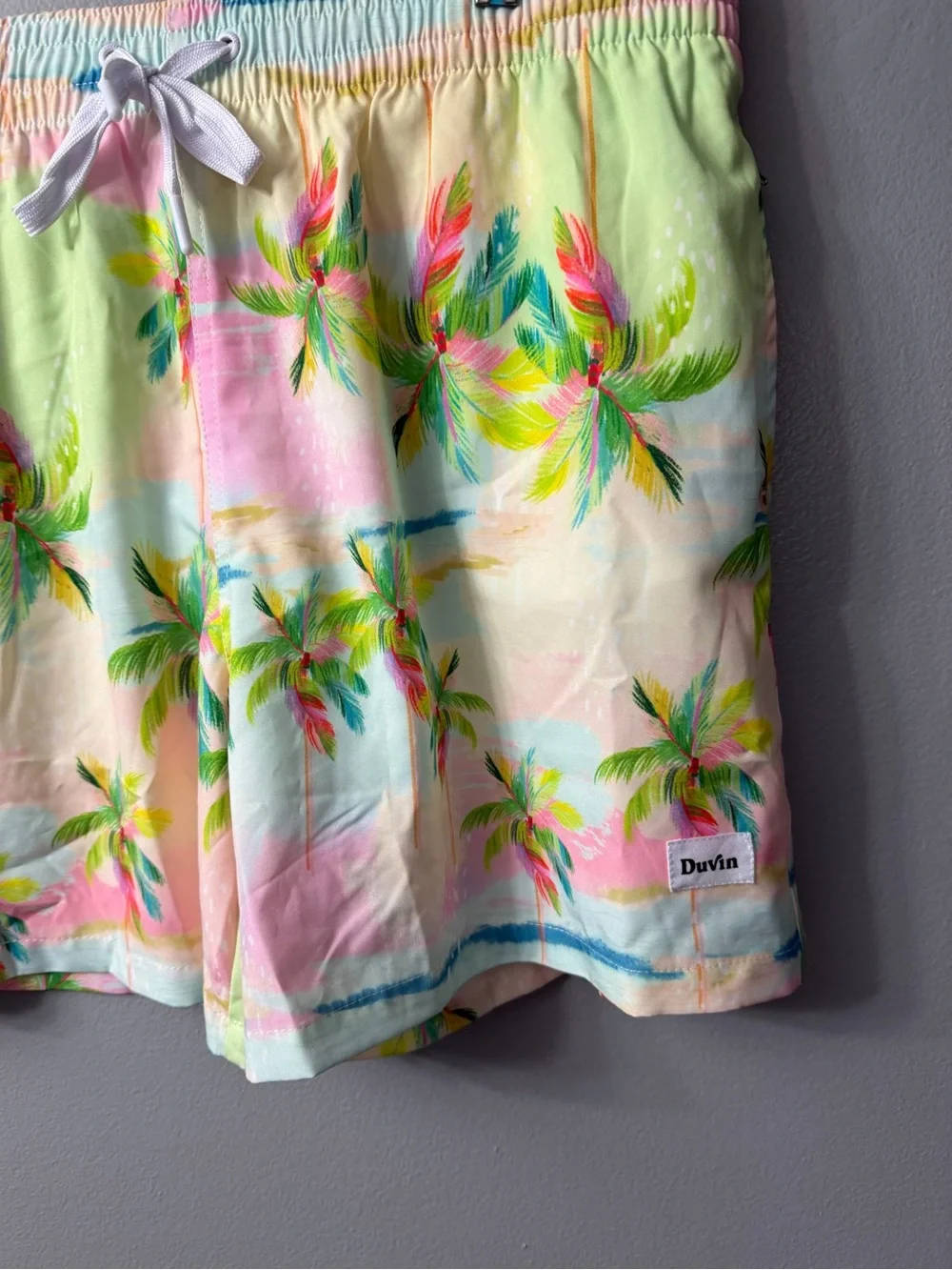Duvin Design Pastel Palmy swim shorts elastic drawstring tropical print XL
